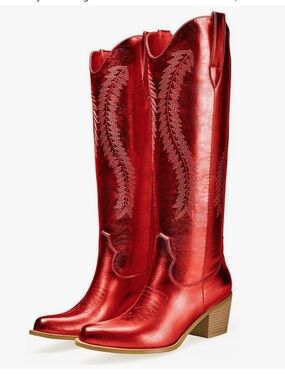 Red Metallic Women's Western Knee-High Cowboy Boots Size 9